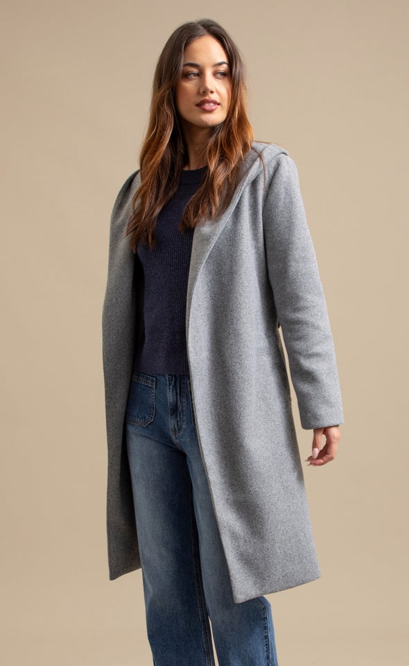 Open Coat with Hood Grey
