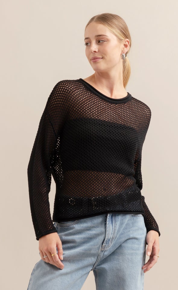 Open Knit Sweater Black