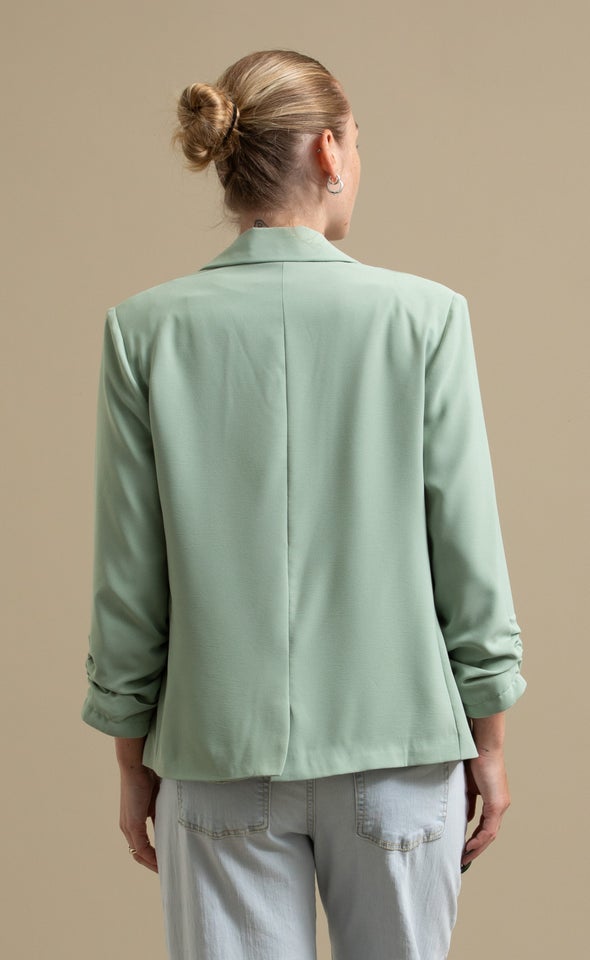 Open Ruched Sleeve Blazer Sage
