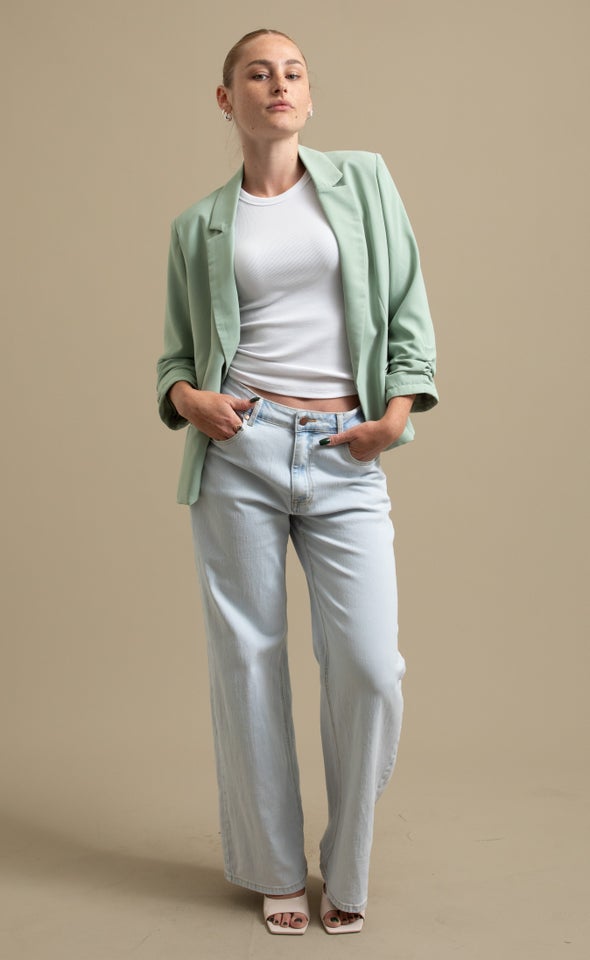 Open Ruched Sleeve Blazer Sage
