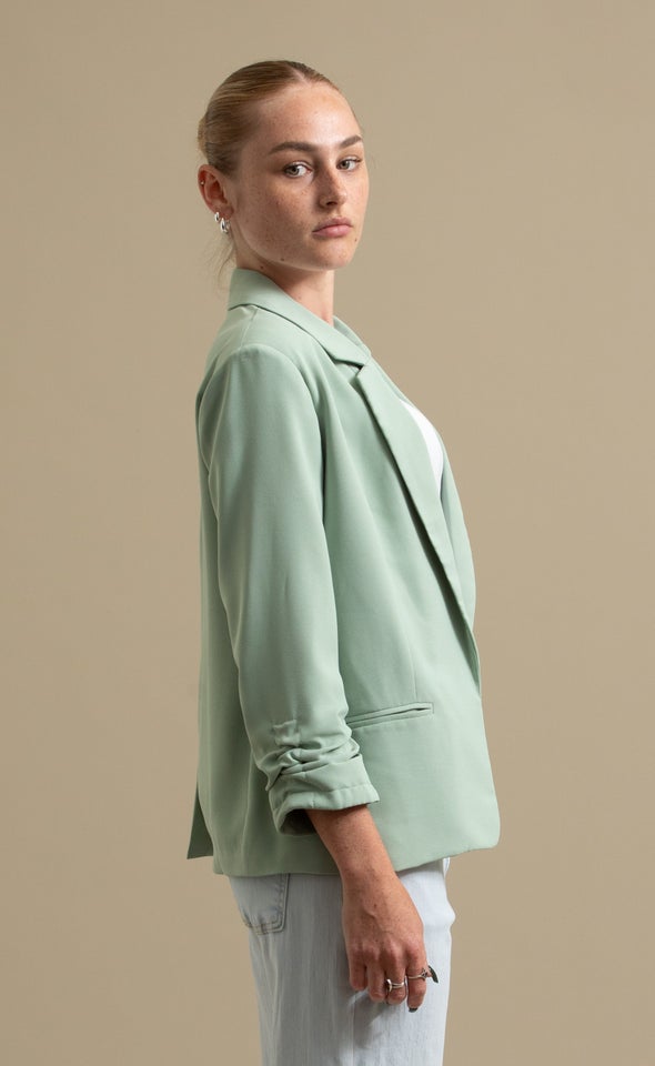 Open Ruched Sleeve Blazer Sage