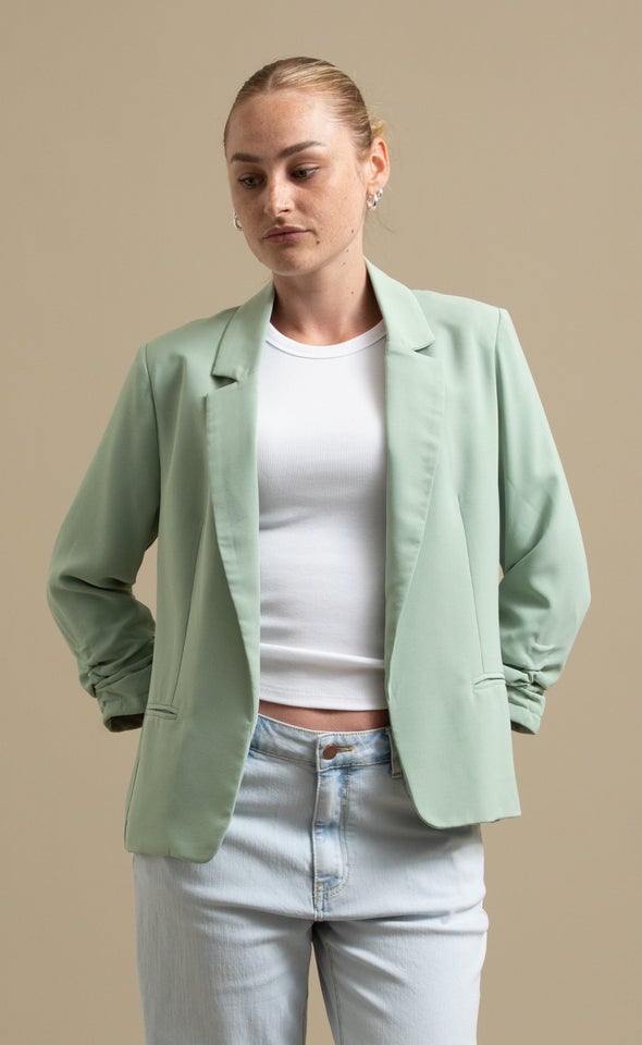 Open Ruched Sleeve Blazer Sage