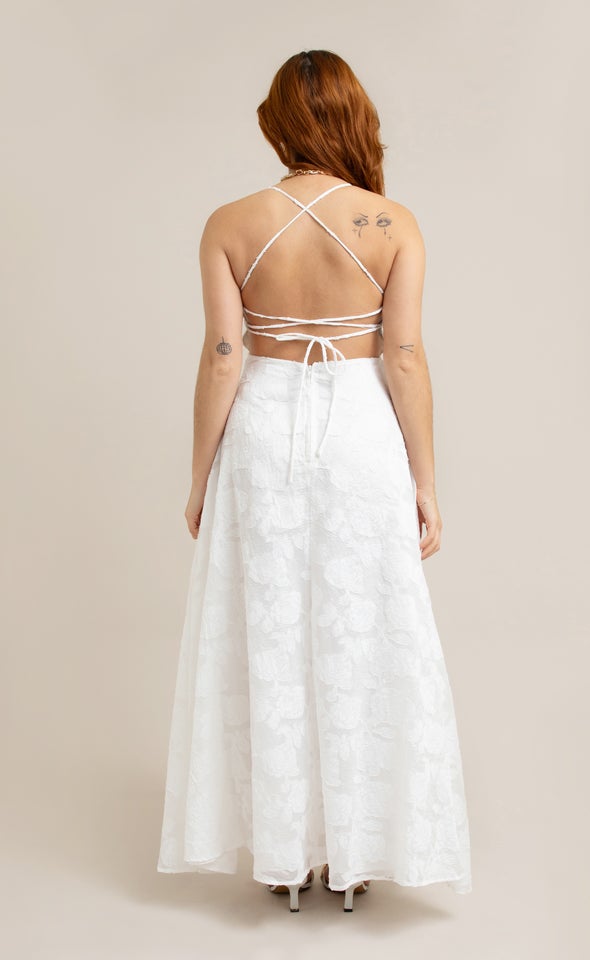 Organza Jacquard Low Back Gown Cream