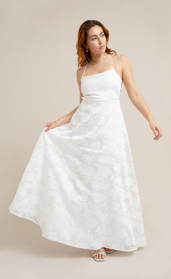 Organza Jacquard Low Back Gown Cream