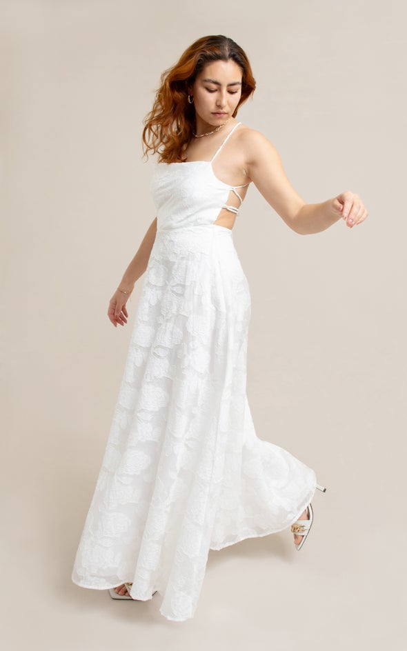 Organza Jacquard Low Back Gown Cream