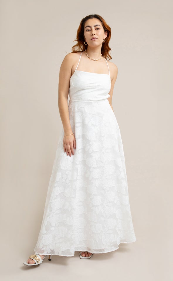 Organza Jacquard Low Back Gown Cream