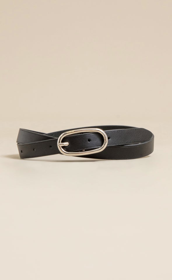 Oval Buckle Jean Belt Silver/black