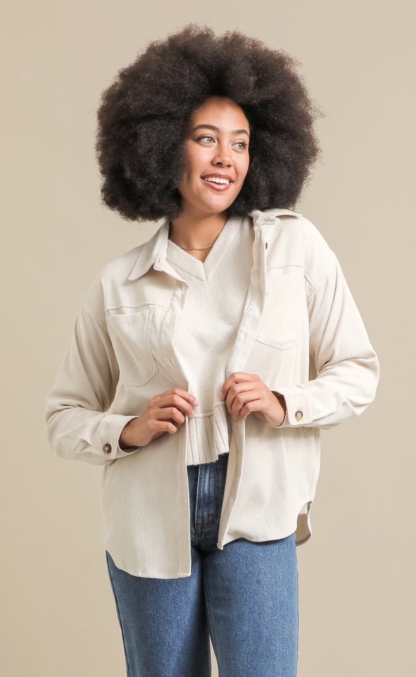 Oversized Corduroy Shirt Beige