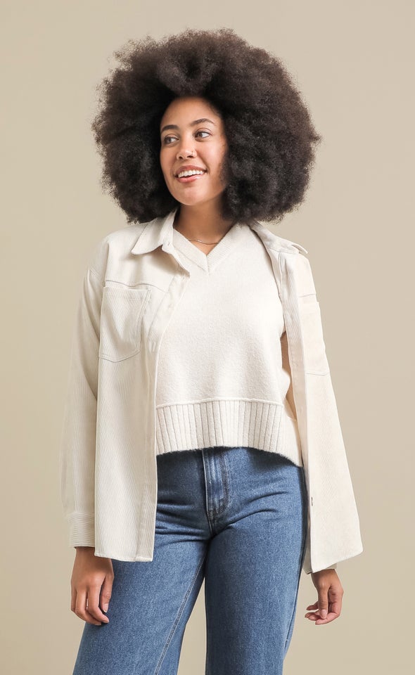 Oversized Corduroy Shirt Beige