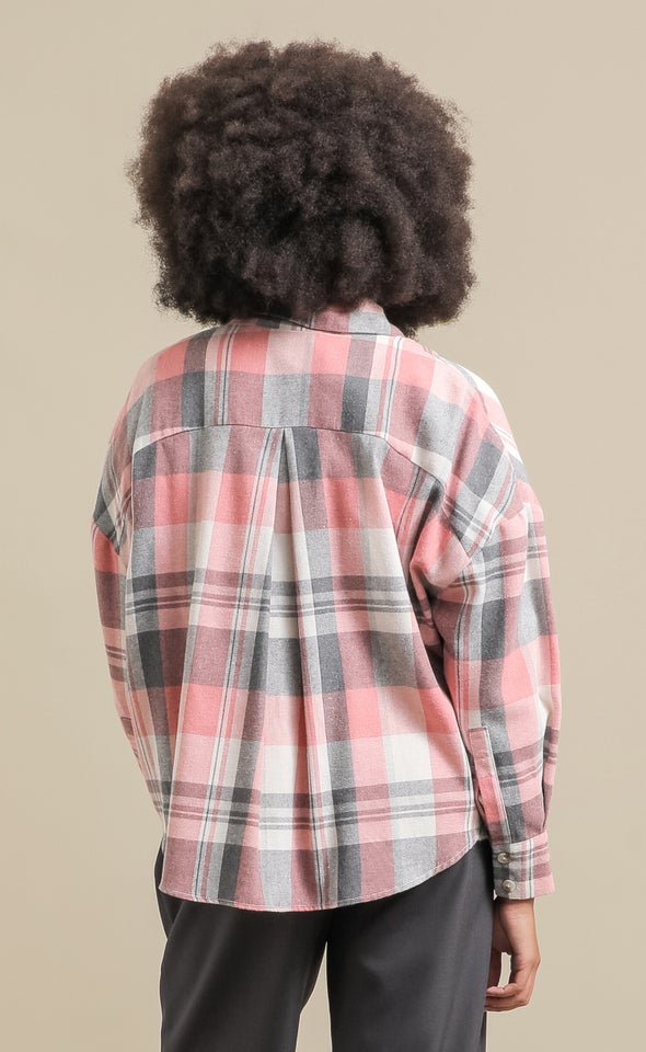 Oversized Flannel Shirt Pink/grey