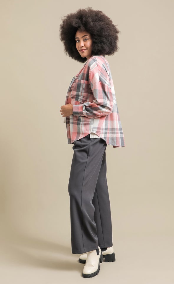 Oversized Flannel Shirt Pink/grey