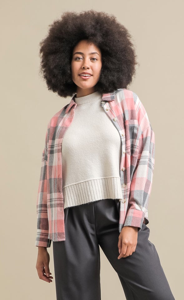 Oversized Flannel Shirt Pink/grey