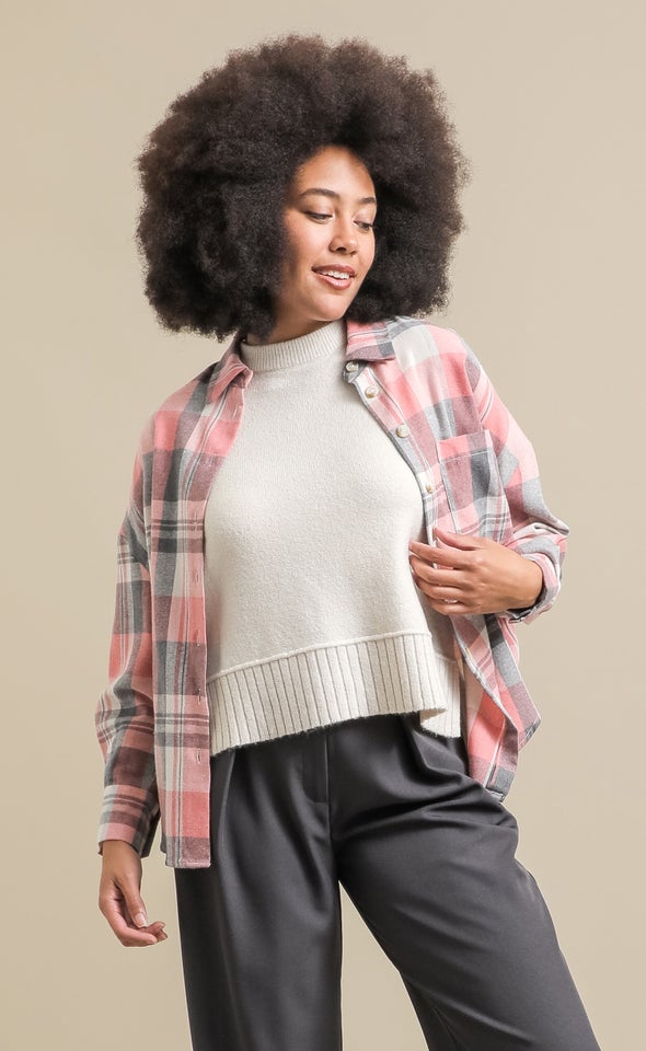 Oversized Flannel Shirt Pink/grey