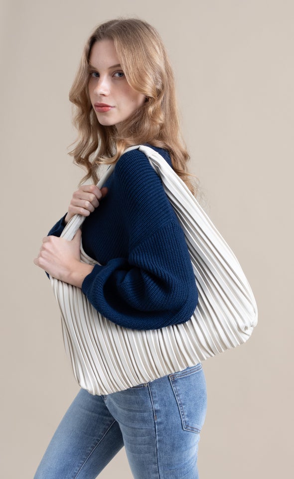 Oversized Pleated Tote Cream