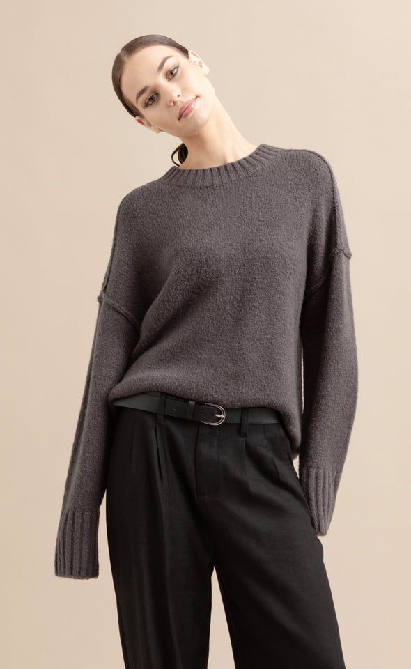 Oversized Round Neck Sweater Charcoal