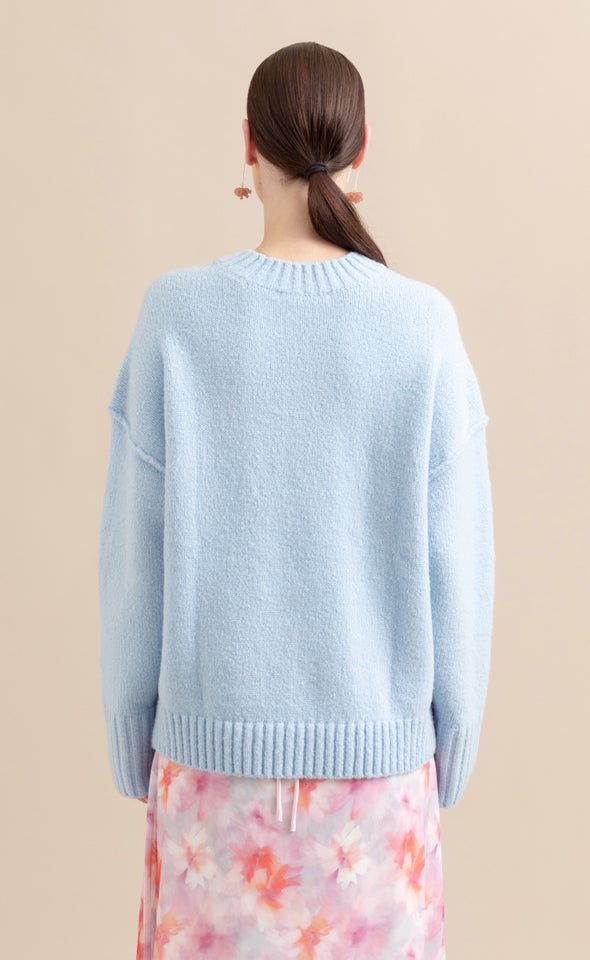 Oversized Round Neck Sweater Icy Blue