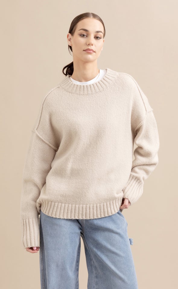 Oversized Round Neck Sweater Natural