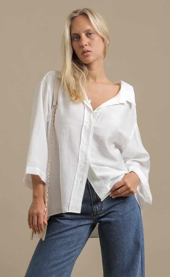 Oversized Textured Shirt White