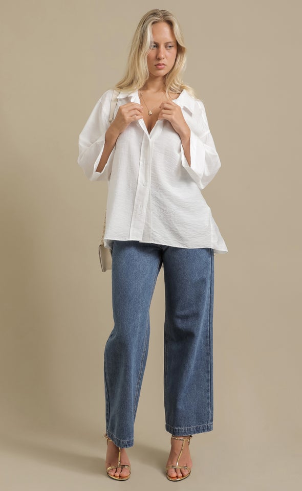 Oversized Textured Shirt White