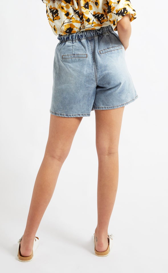 Paperbag Waist Denim Shorts Light Blue