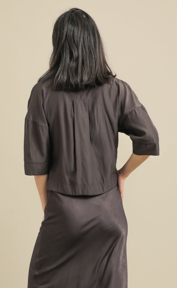 Peached Poplin Cropped Shirt Espresso