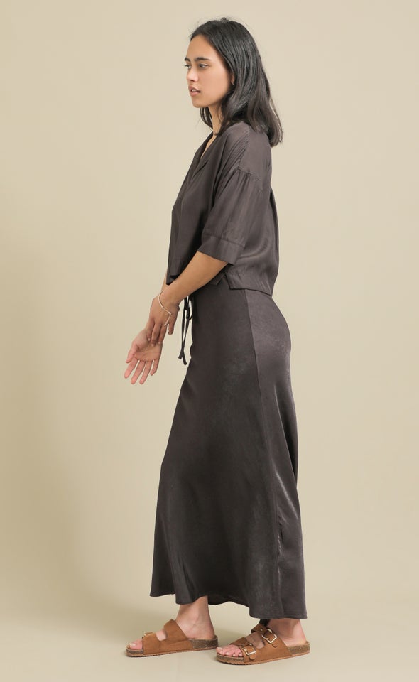 Peached Poplin Cropped Shirt Espresso