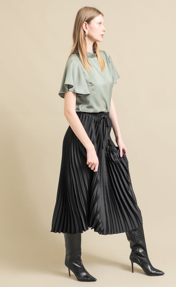 Peached Satin High Neck Top Sage