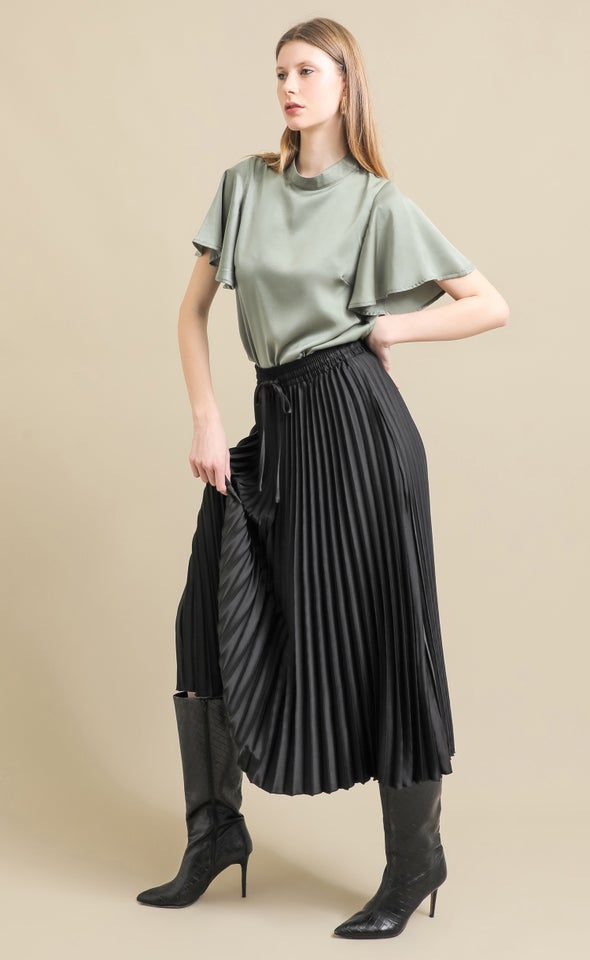 Peached Satin High Neck Top Sage
