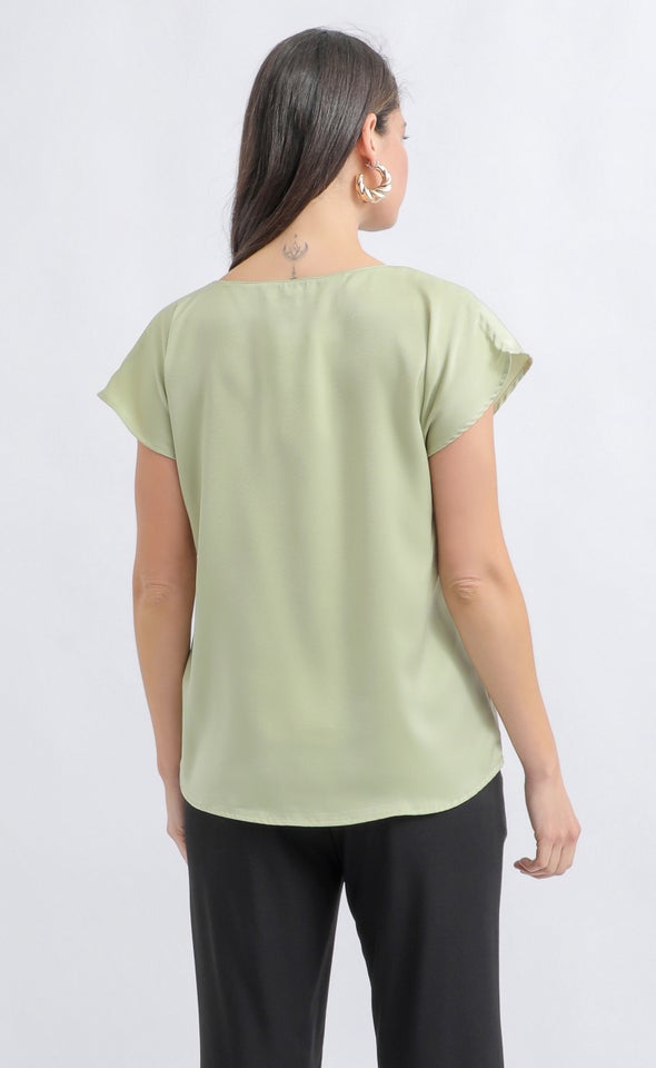Peached Satin Scoop Neck Top Pistachio