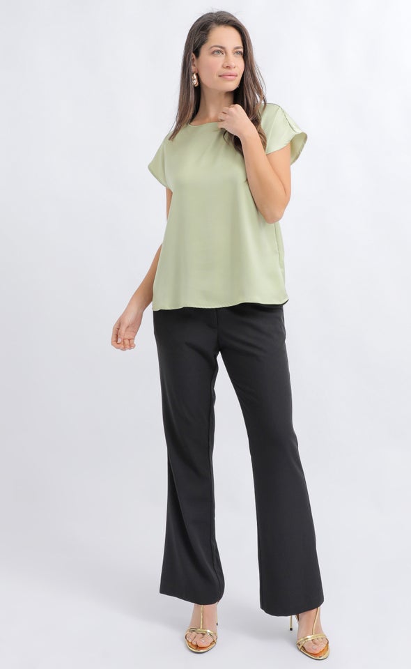 Peached Satin Scoop Neck Top Pistachio