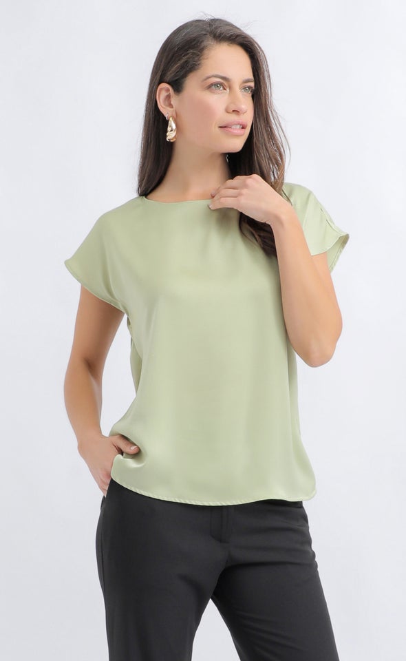 Peached Satin Scoop Neck Top Pistachio