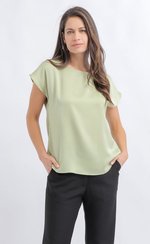 Peached Satin Scoop Neck Top Pistachio