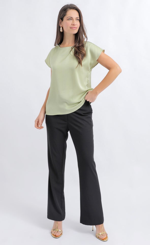 Peached Satin Scoop Neck Top Pistachio