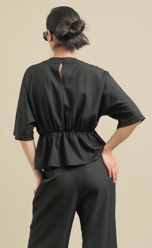 Peplum Waist Detail Top Black