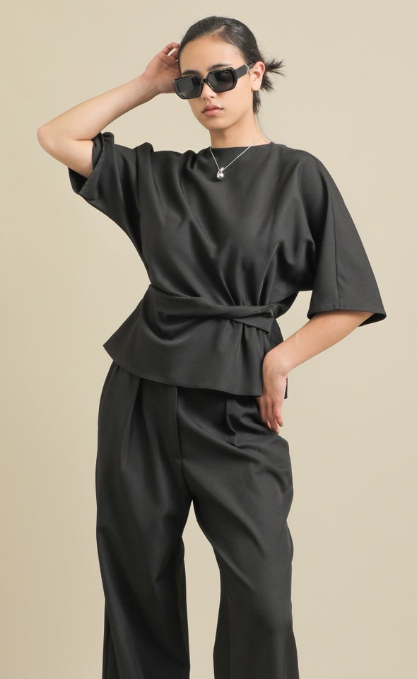 Peplum Waist Detail Top Black