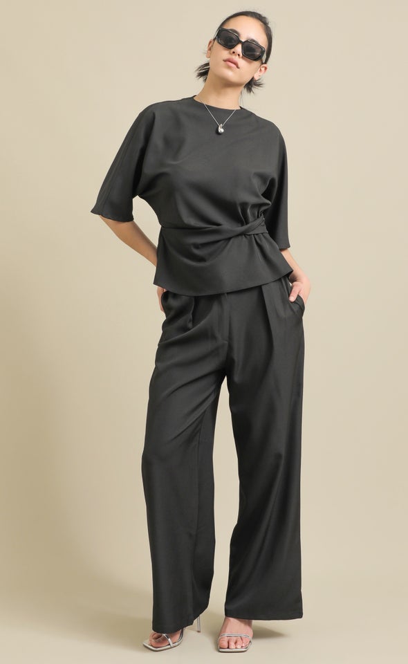 Peplum Waist Detail Top Black