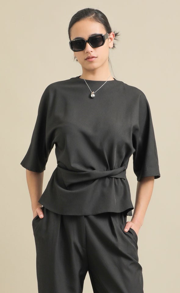 Peplum Waist Detail Top Black