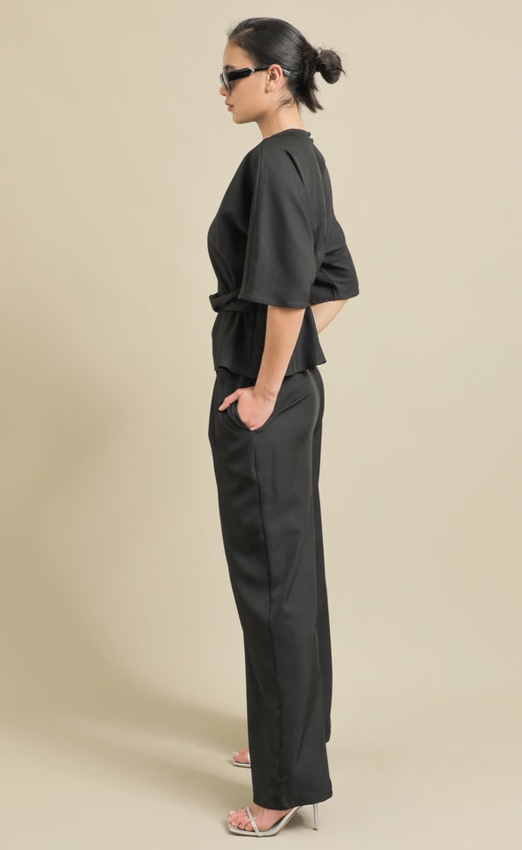 Peplum Waist Detail Top Black