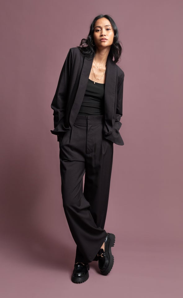 Pinstripe Blazer Black