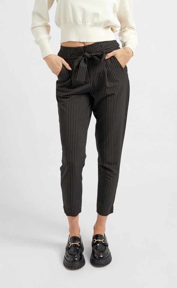 Pinstripe Tie Waist Pants Black