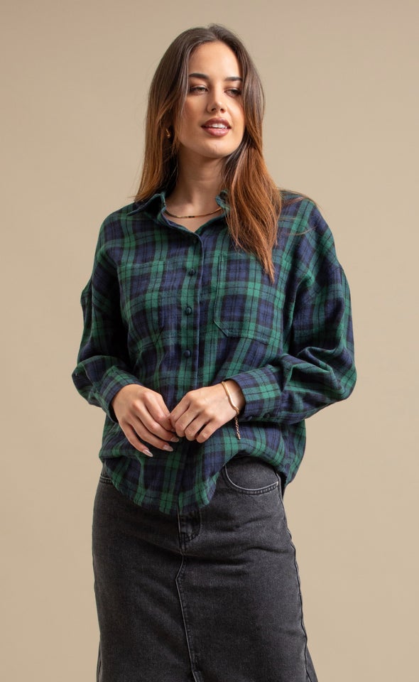 Plaid Flannel Overshirt Blue/green