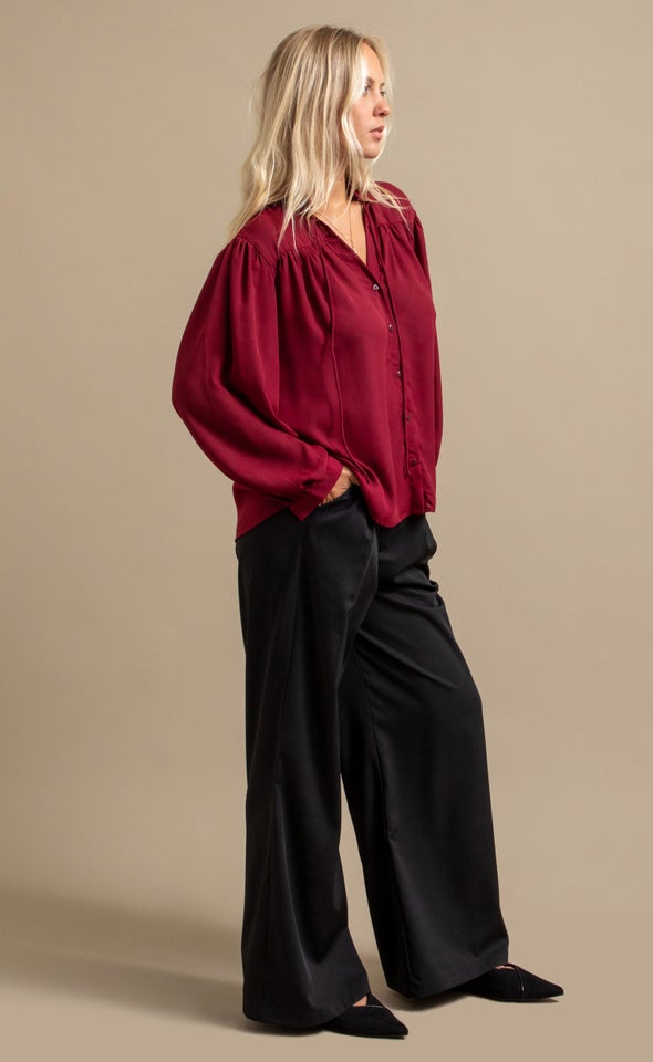 Plain CDC Ruffle Collar Shirt Aubergine