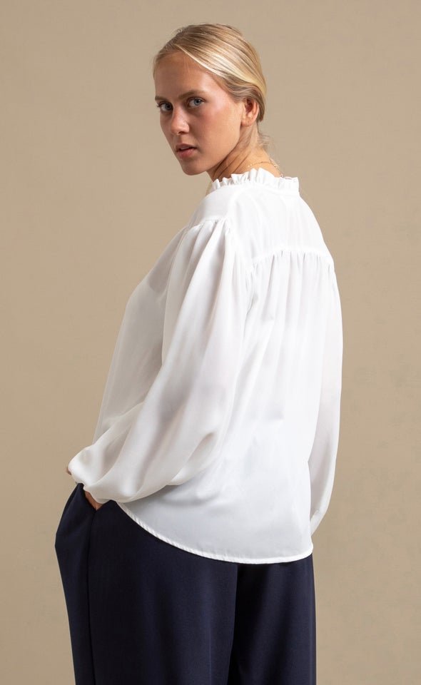 Plain CDC Ruffle Collar Shirt White