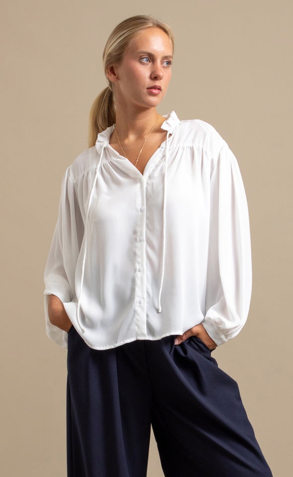 Plain CDC Ruffle Collar Shirt White