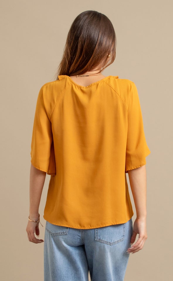 Plain CDC Ruffle Top Ochre