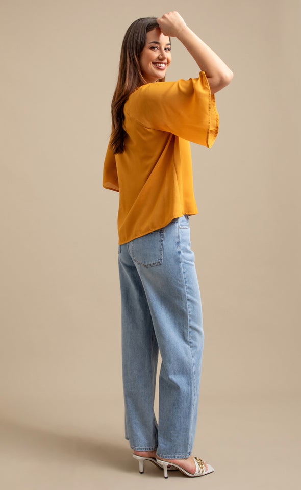 Plain CDC Ruffle Top Ochre