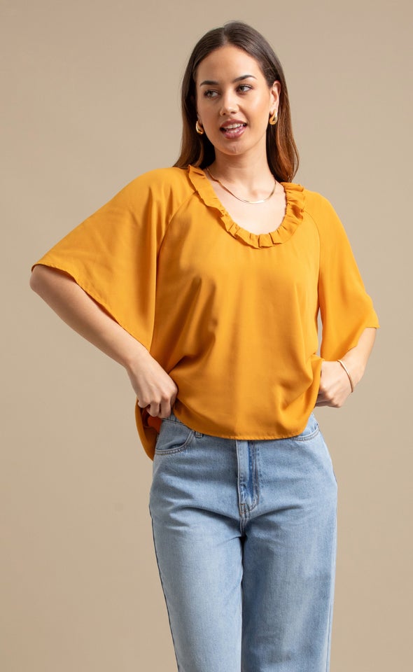 Plain CDC Ruffle Top Ochre
