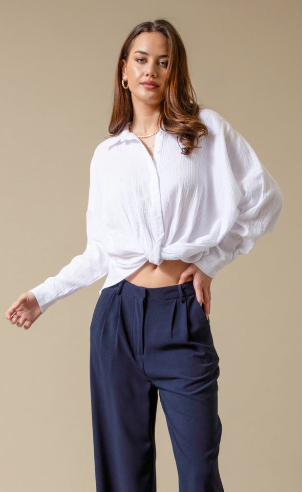 Plain Dyed Shirt With Knot White