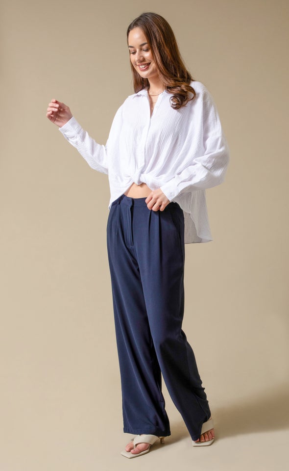 Plain Dyed Shirt With Knot White