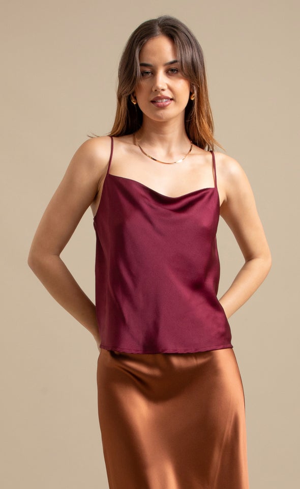 Plain Satin Cami Burgundy